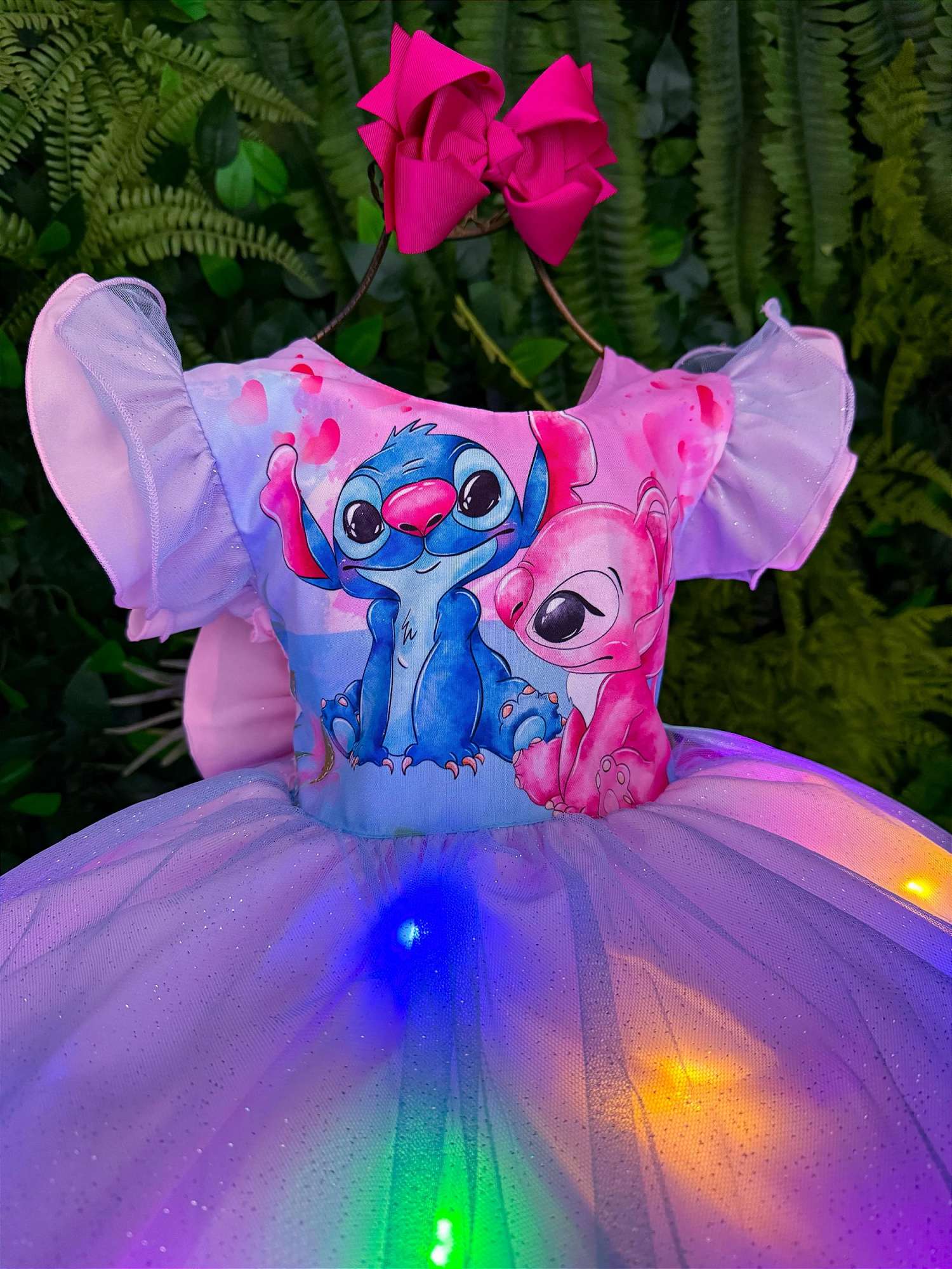 Vestido Temático com LED Floral do Stitch para Festas