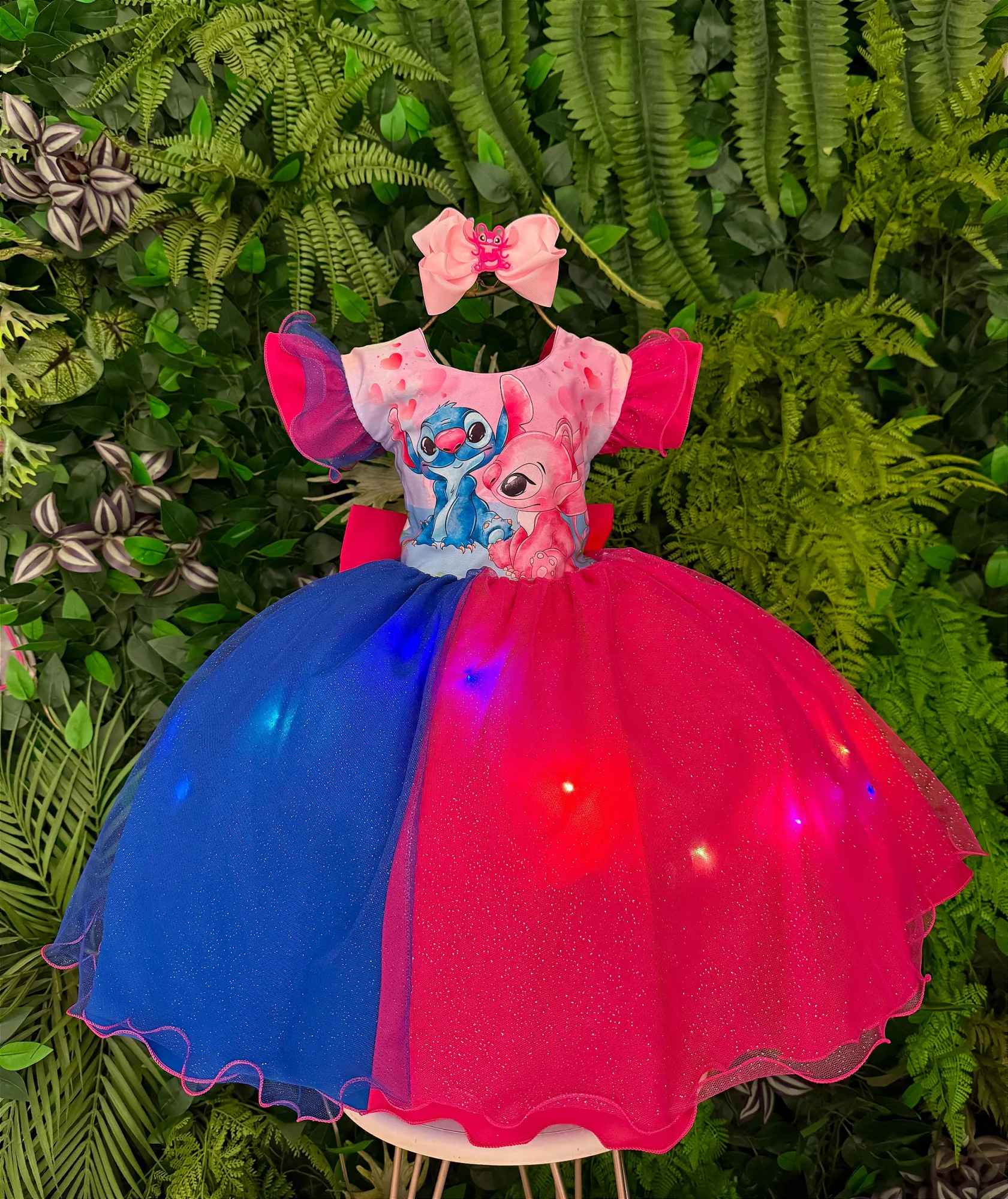 Vestido Temático com LED Floral do Stitch para Festas