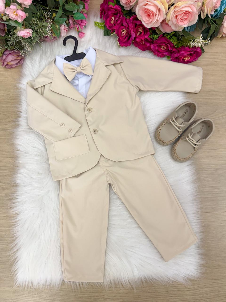 Terno Infantil Elegante Palha Com Blazer Calça E Gravata