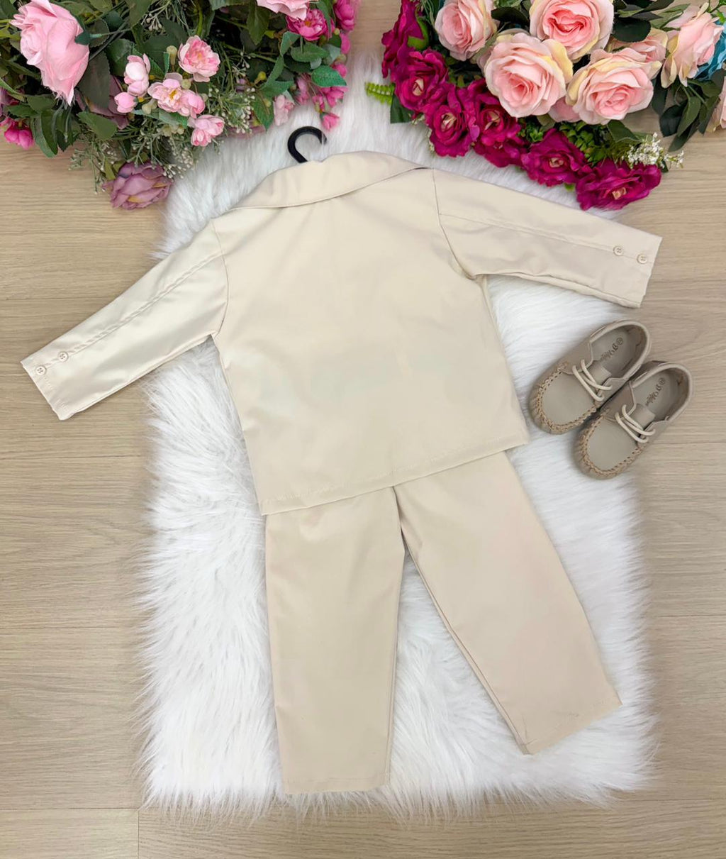 Terno Infantil Elegante Palha Com Blazer Calça E Gravata