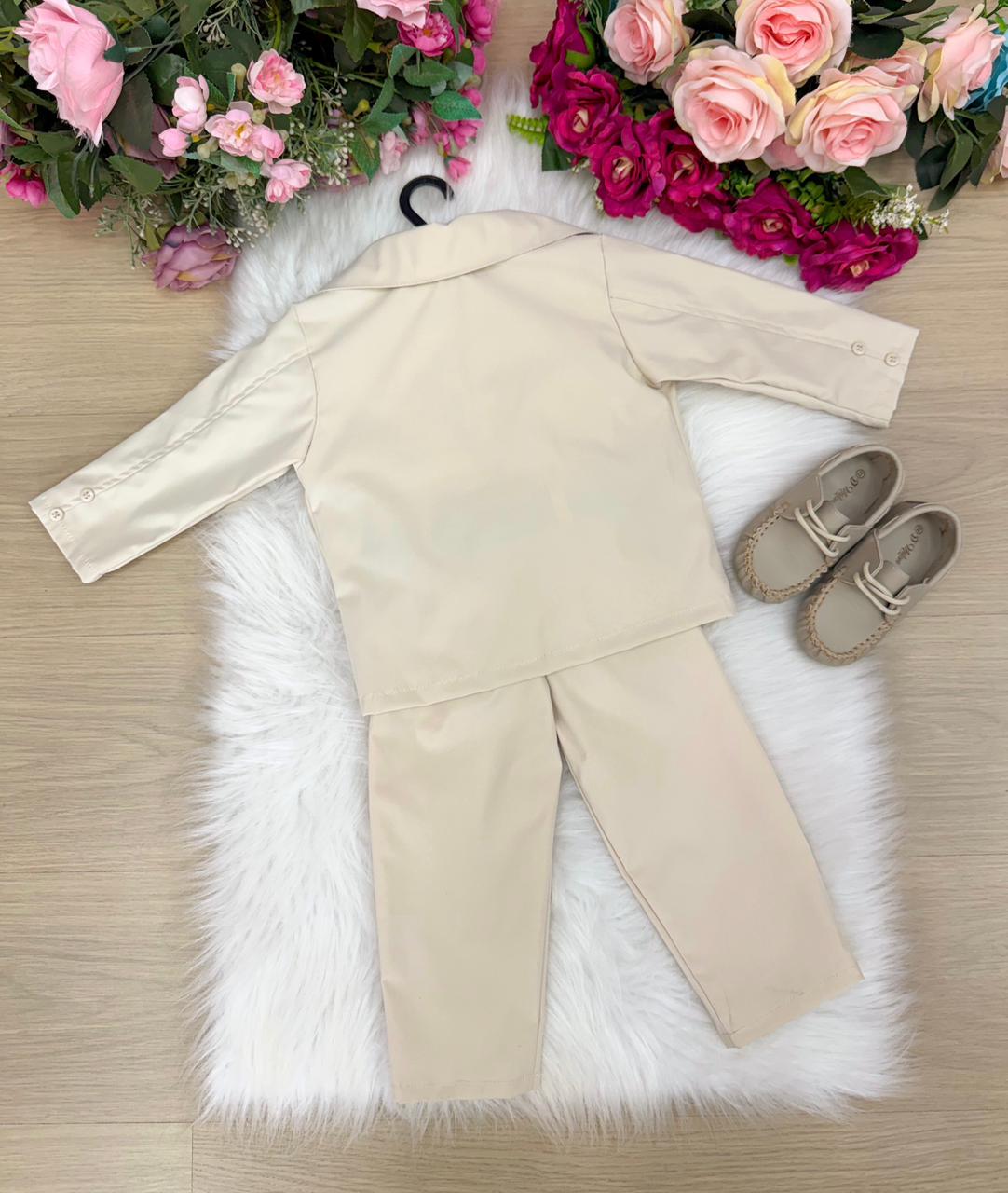 Terno Infantil Elegante Palha Com Blazer Calça E Gravata