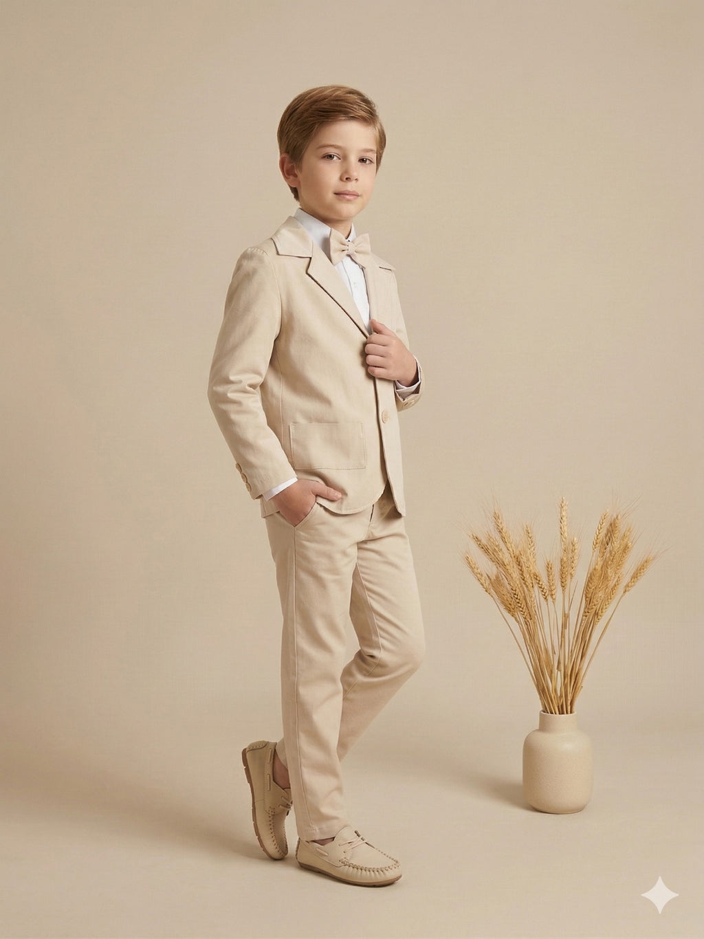 Terno Infantil Elegante Palha Com Blazer Calça E Gravata