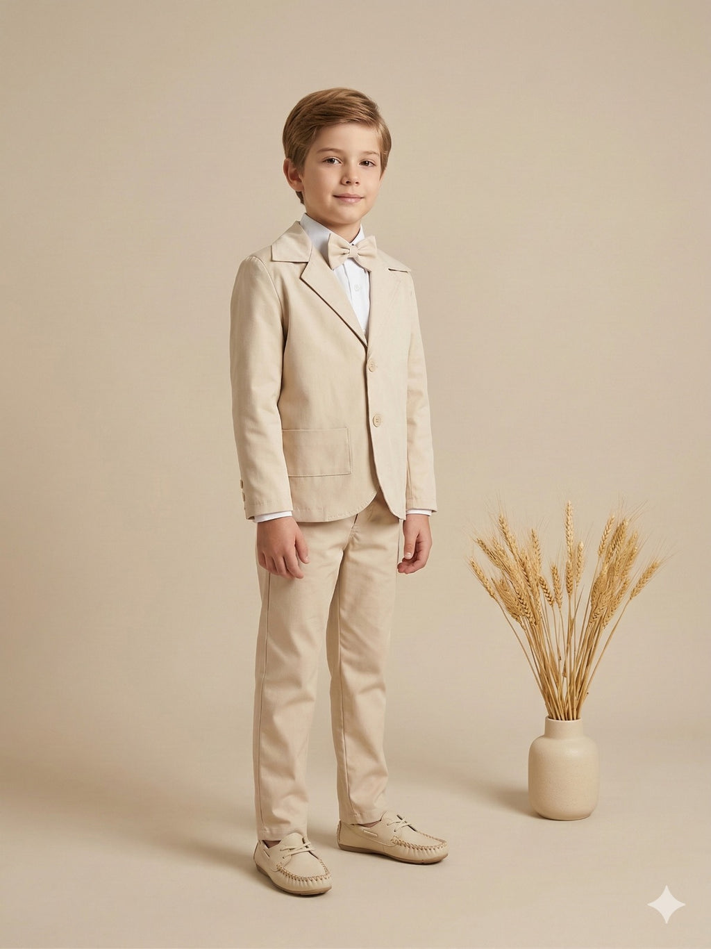 Terno Infantil Elegante Palha Com Blazer Calça E Gravata