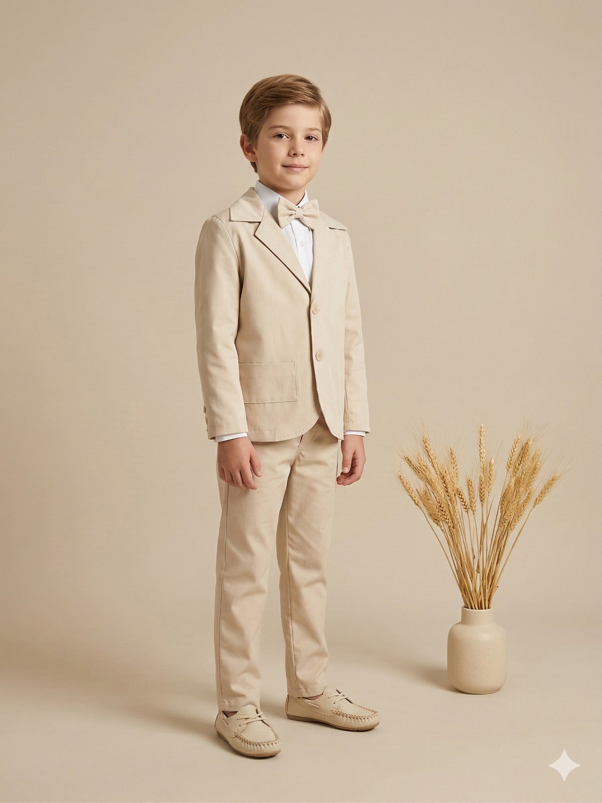 Terno Infantil Elegante Palha Com Blazer Calça E Gravata