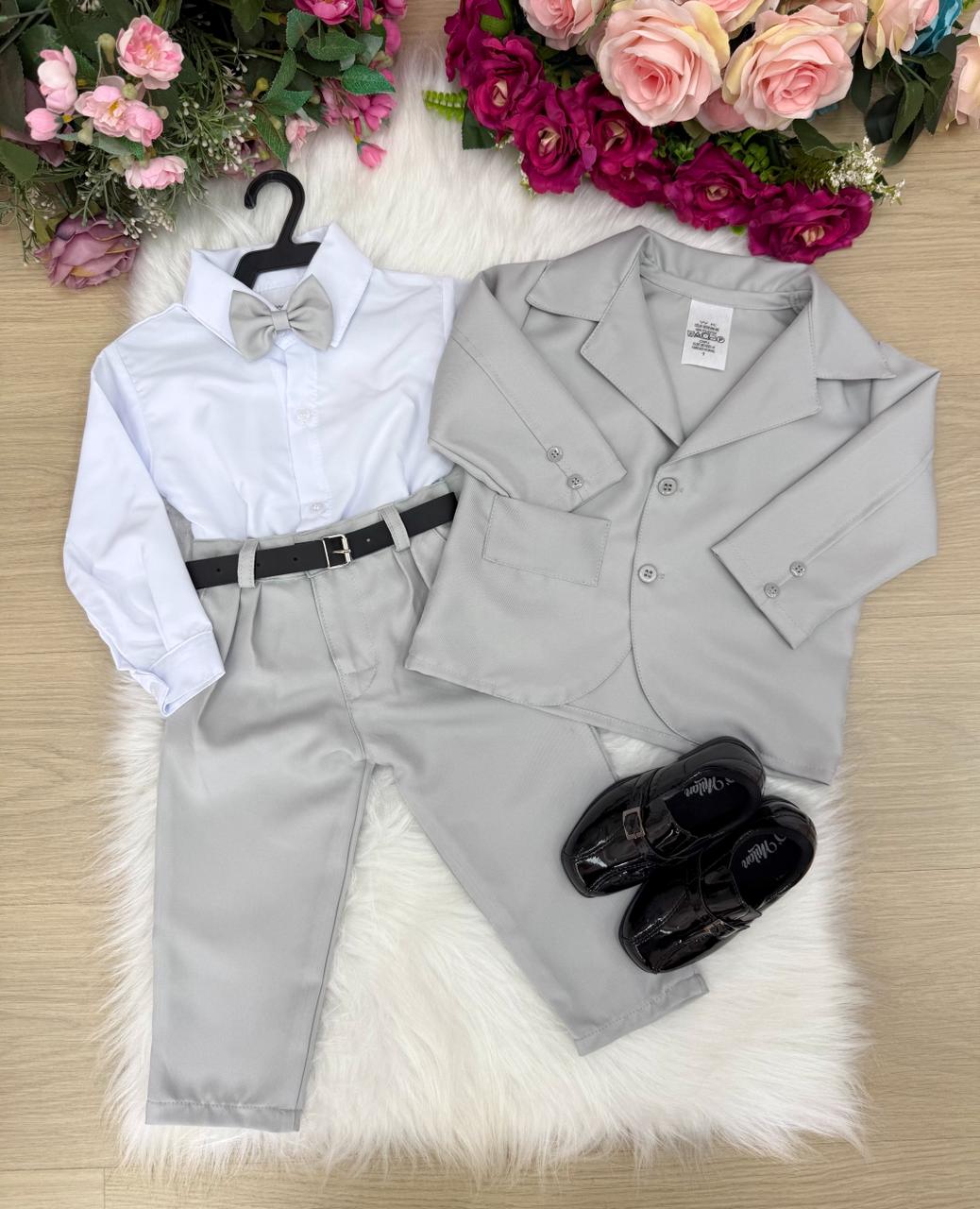 Conjunto Social Infantil Terno Cinza Claro em Microfibra