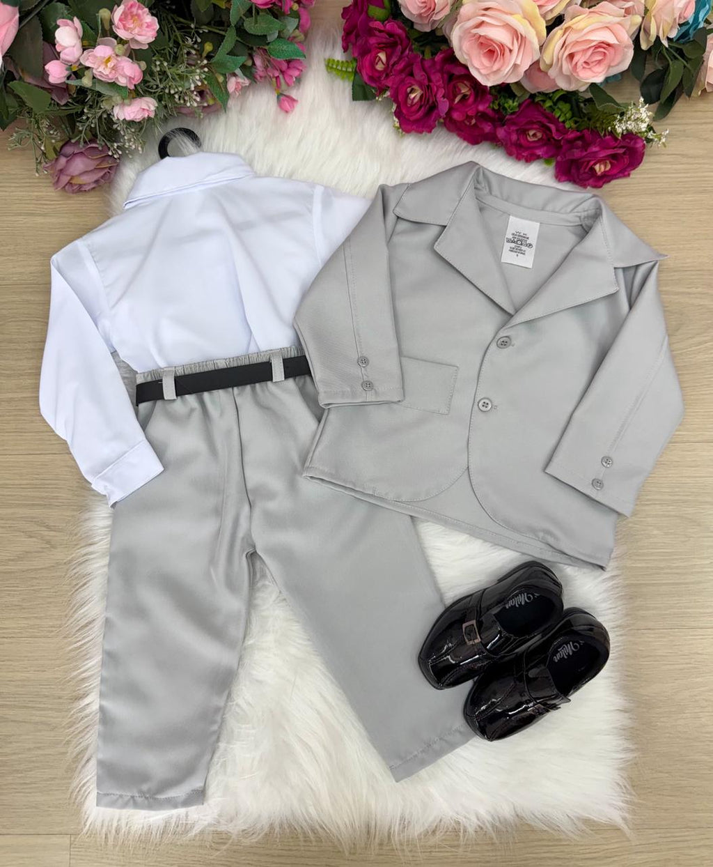 Conjunto Social Infantil Terno Cinza Claro em Microfibra