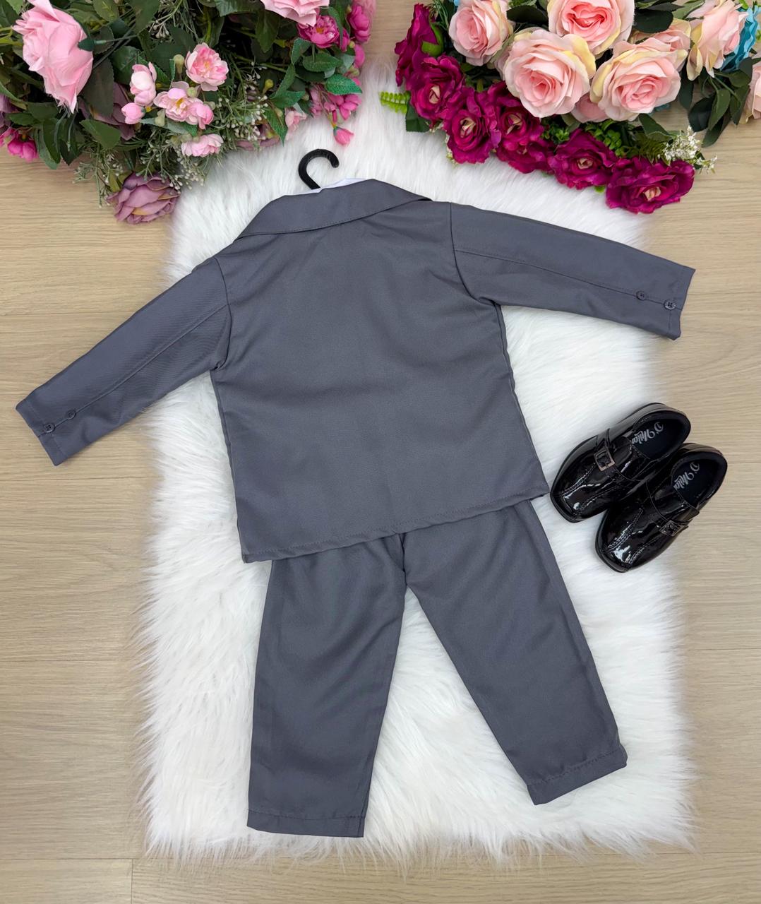Conjunto Social Infantil Terno Cinza Grafite em Microfibra