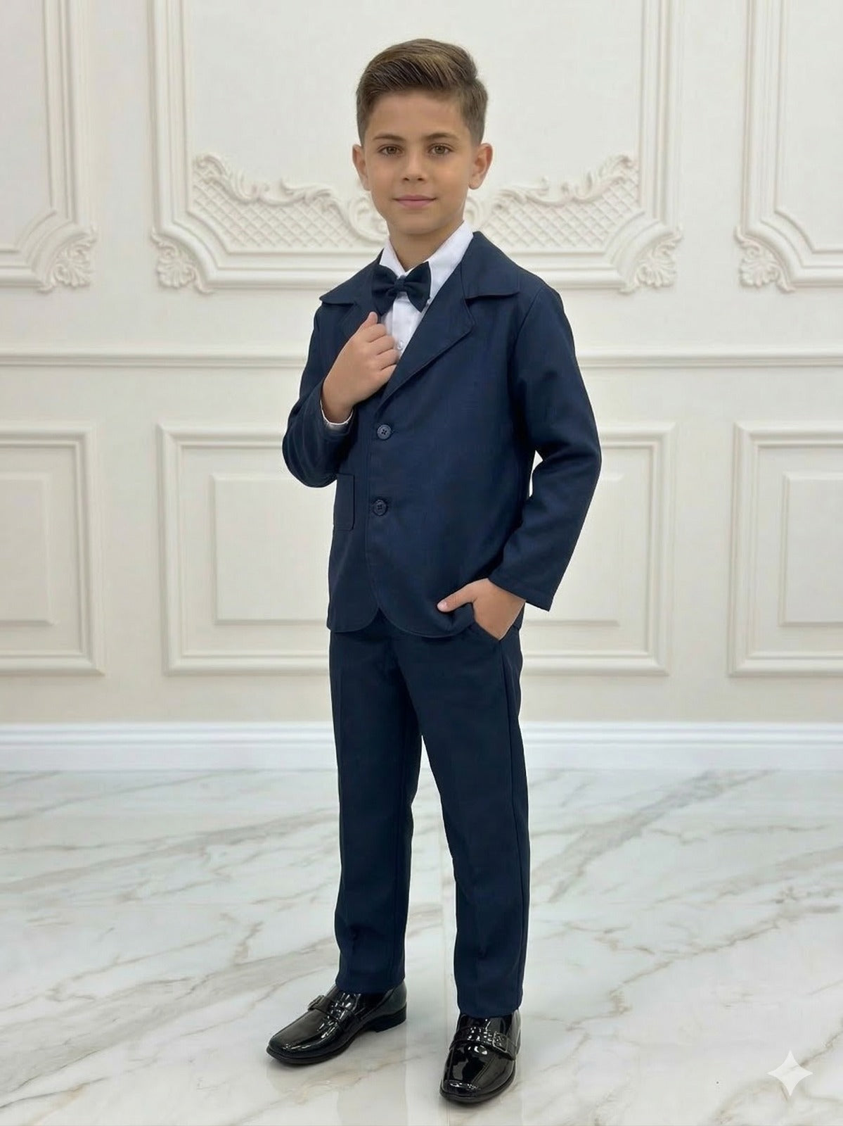 Conjunto Terno Infantil Azul Marinho em Twill com Gravata Borboleta