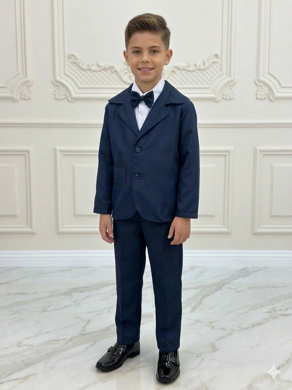 Conjunto Terno Infantil Azul Marinho em Twill com Gravata Borboleta