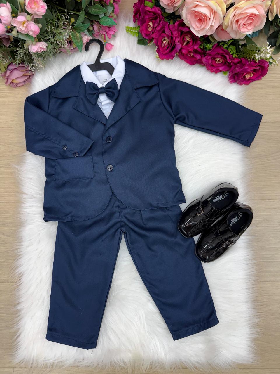 Conjunto Terno Infantil Azul Marinho em Twill com Gravata Borboleta