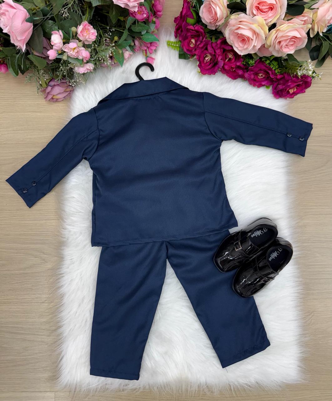 Conjunto Terno Infantil Azul Marinho em Twill com Gravata Borboleta