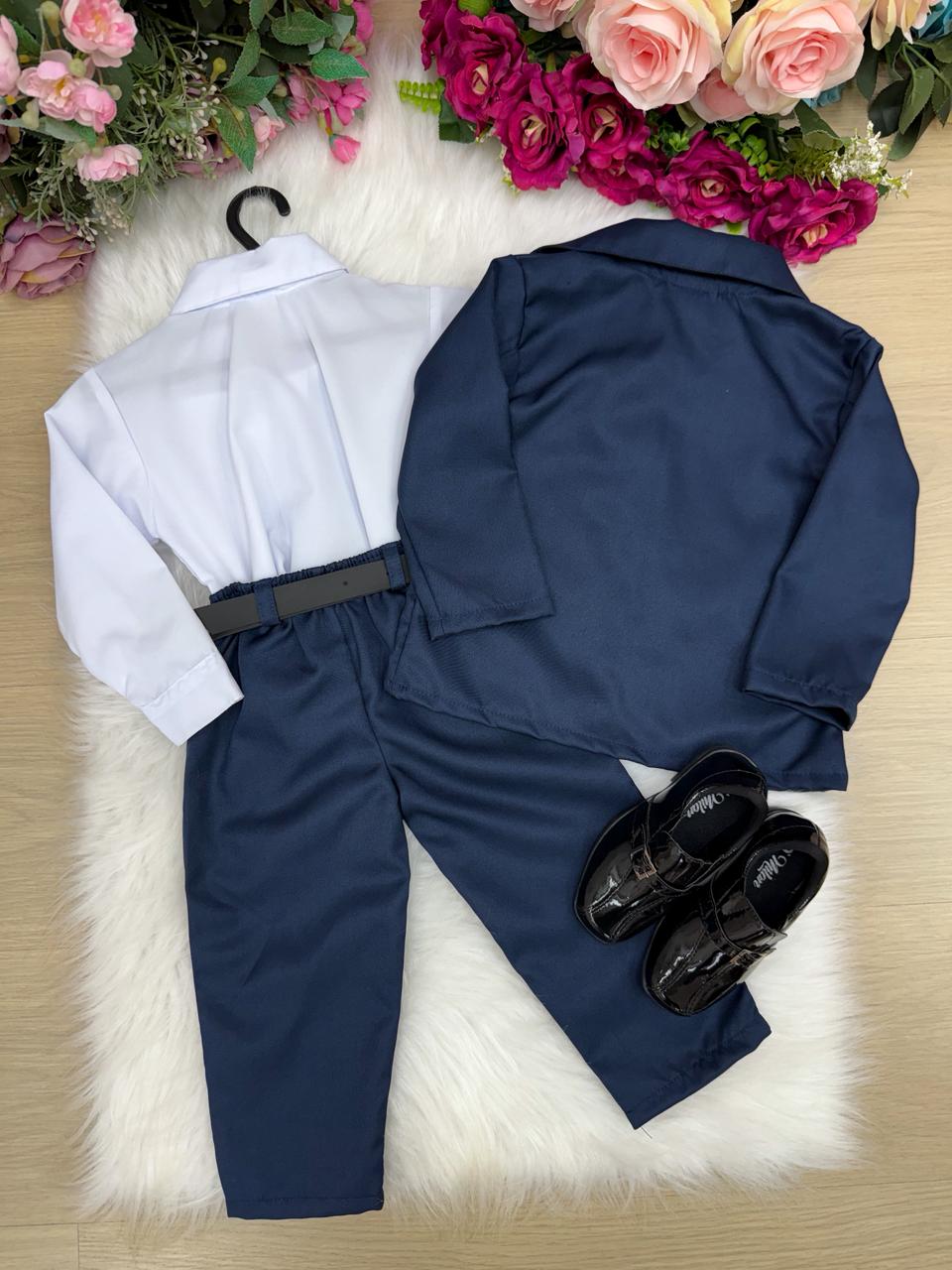 Conjunto Terno Infantil Azul Marinho em Twill com Gravata Borboleta