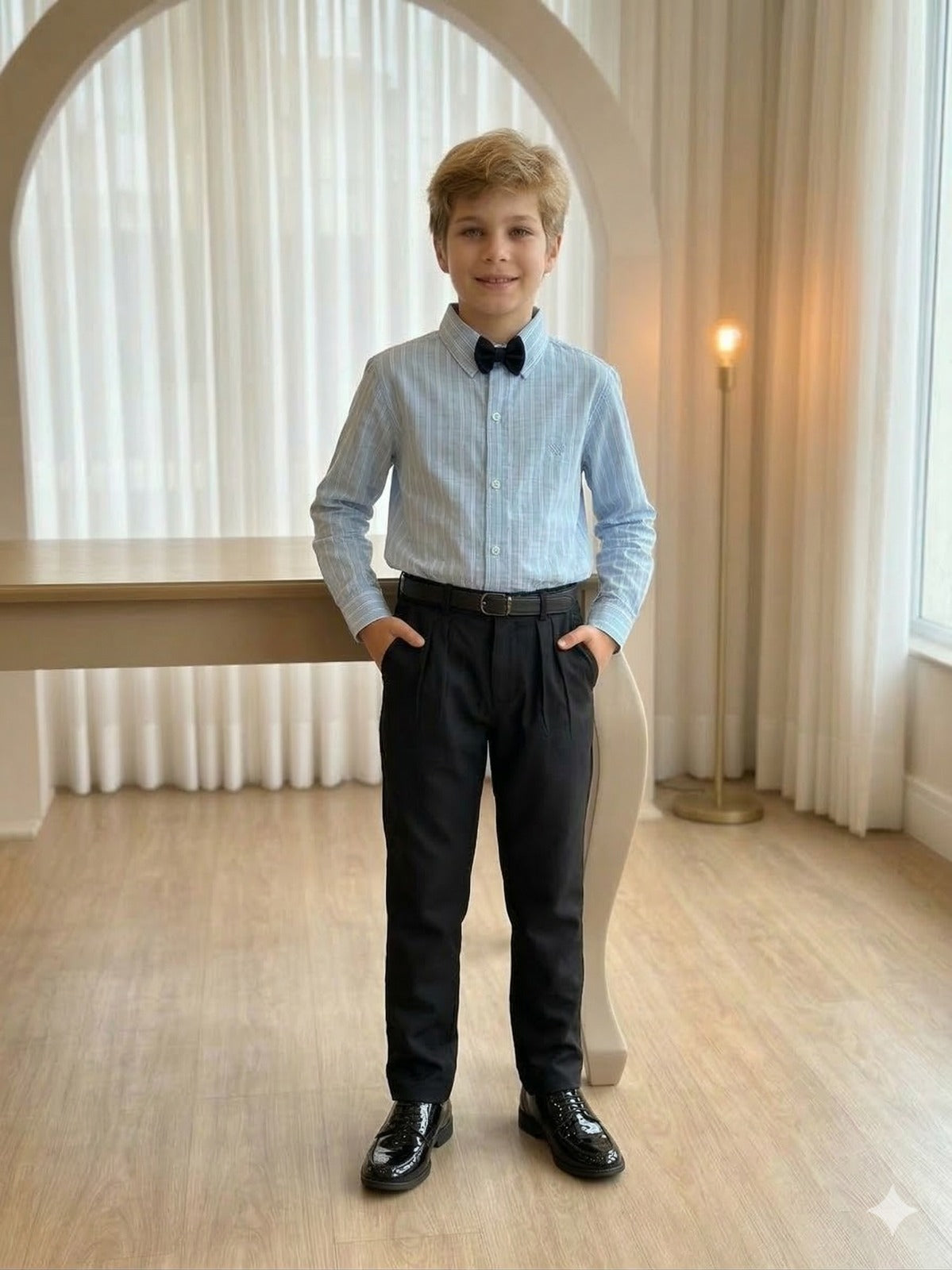 Conjunto Social Azul com Calça Preta para Crianças