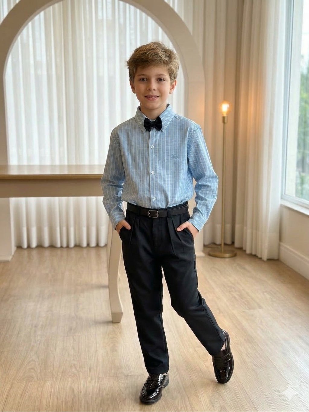 Conjunto Social Azul com Calça Preta para Crianças