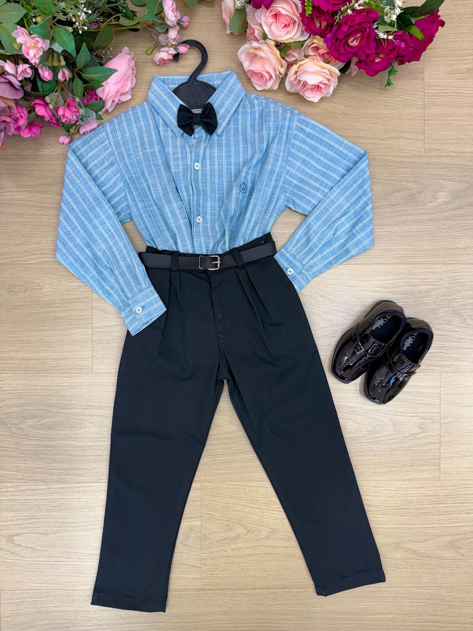 Conjunto Social Azul com Calça Preta para Crianças