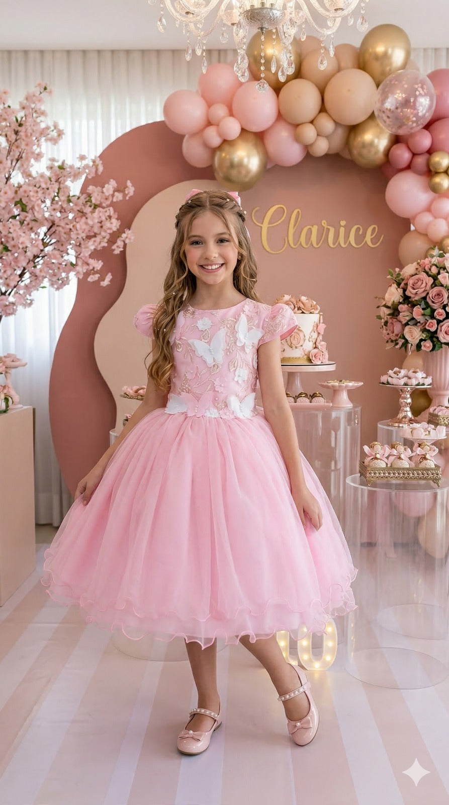 Vestido Rosa Bebê com Forro em Poliéster e Algodão para Meninas
