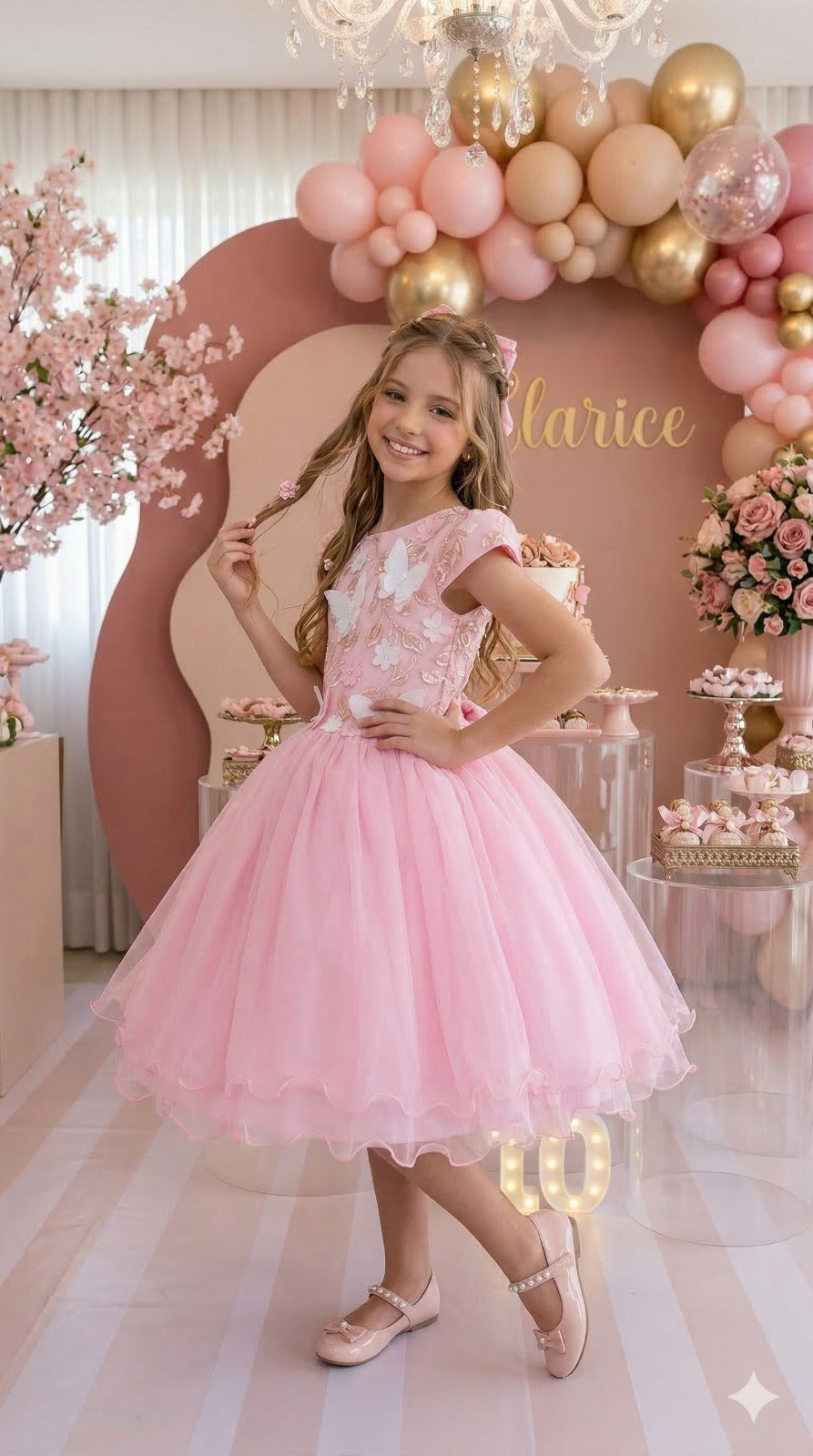 Vestido Rosa Bebê com Forro em Poliéster e Algodão para Meninas