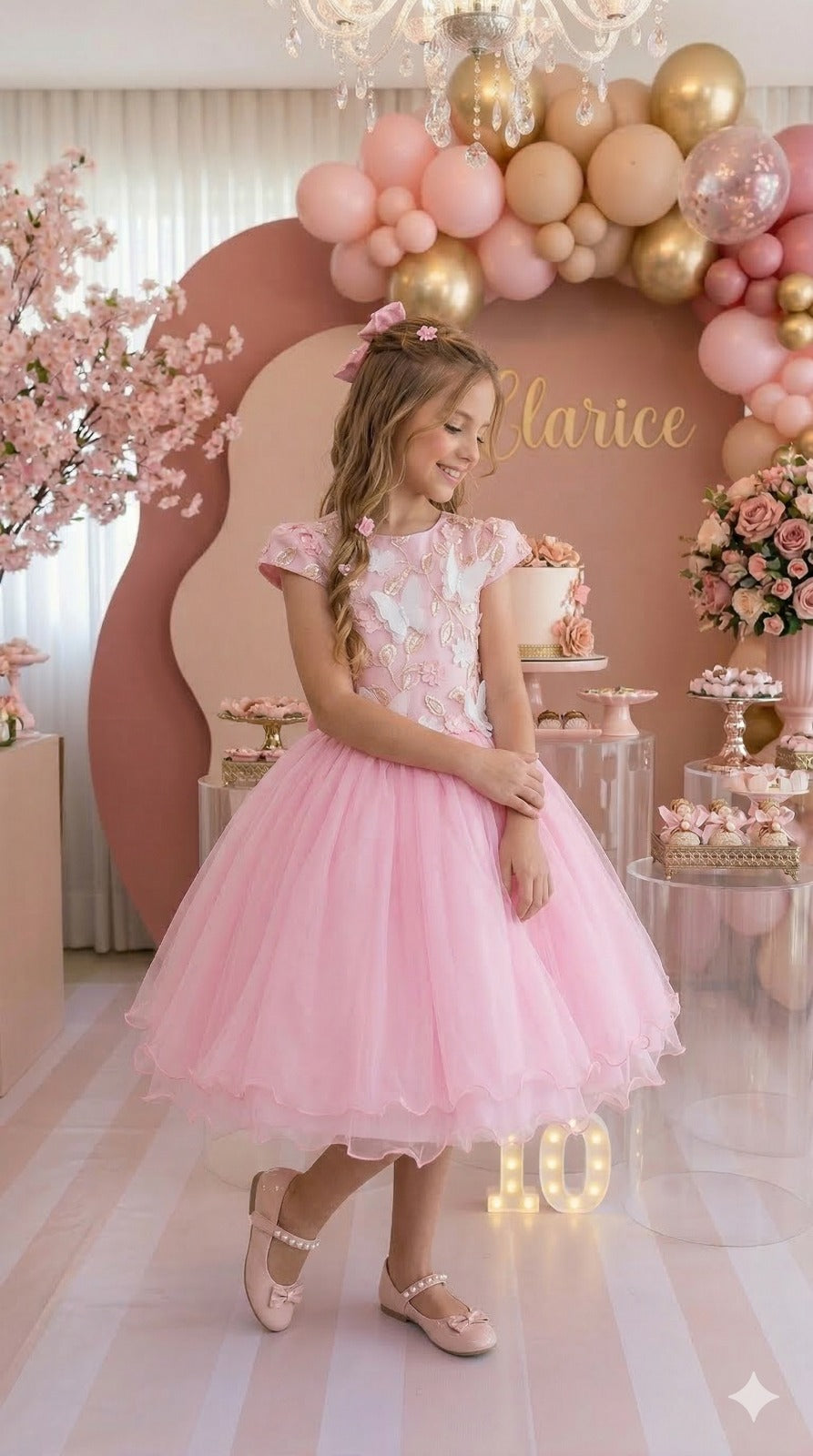 Vestido Rosa Bebê com Forro em Poliéster e Algodão para Meninas