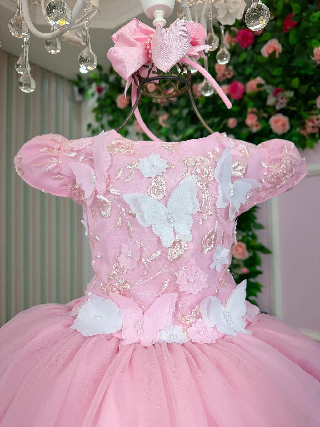 Vestido Rosa Bebê com Forro em Poliéster e Algodão para Meninas