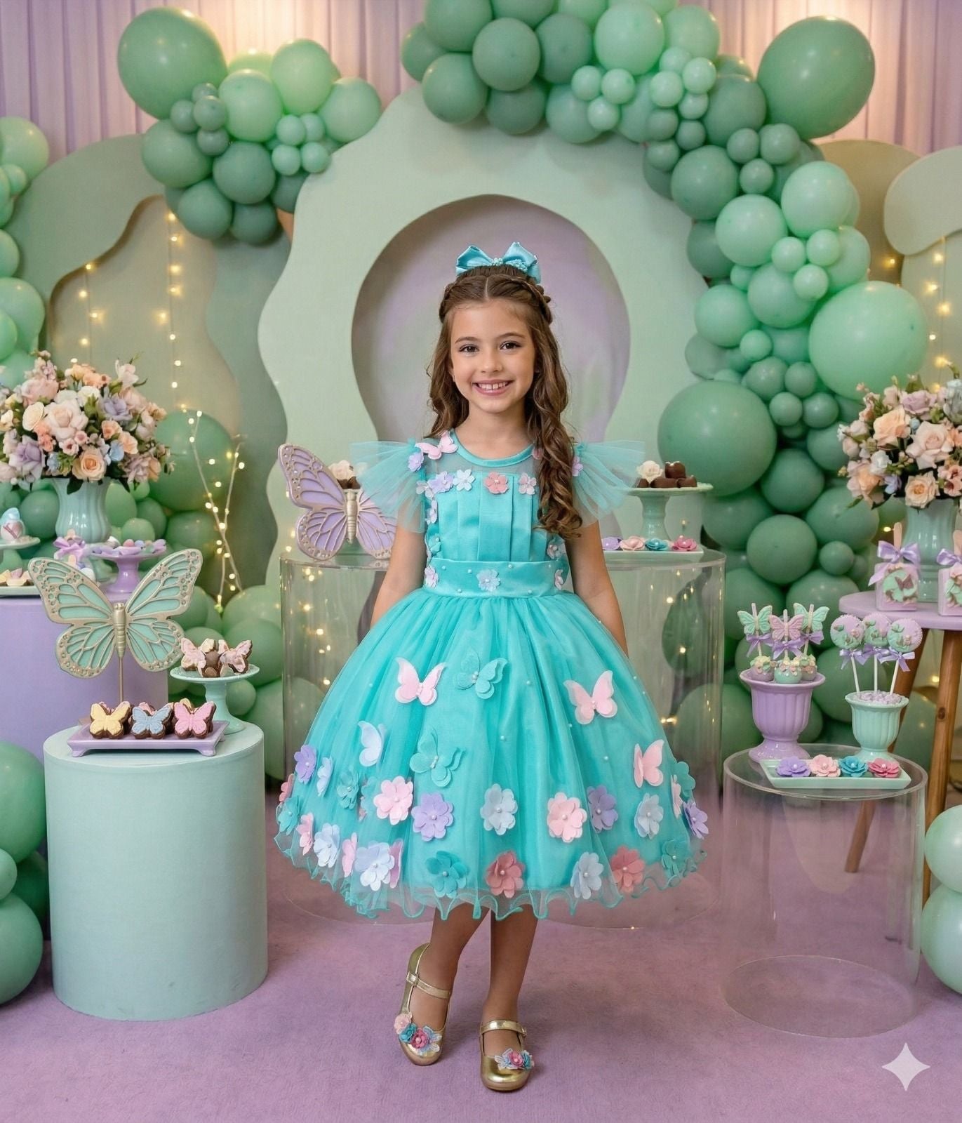 Vestido Verde Tiffany para Meninas com Design Delicado e Confortável