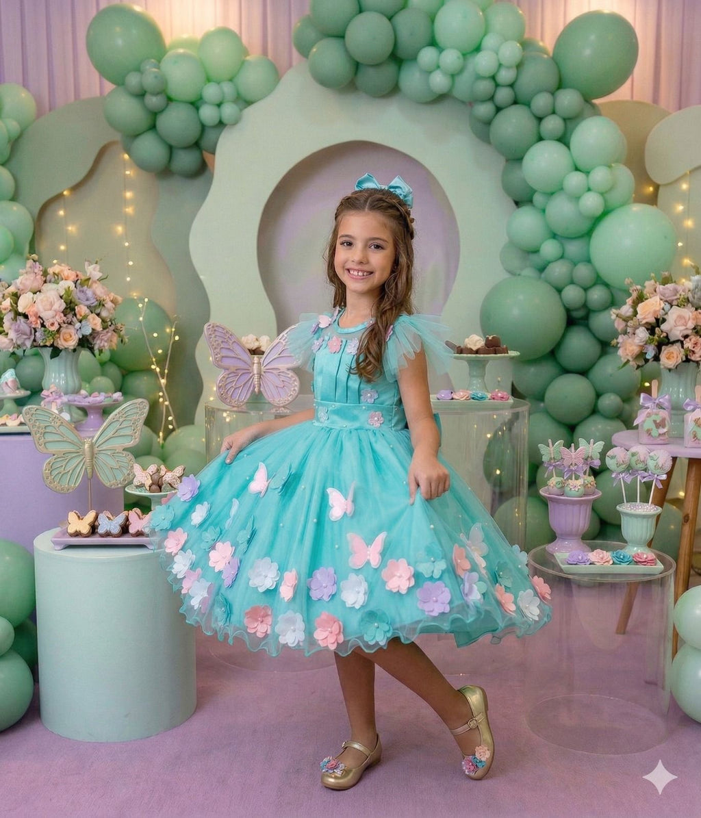 Vestido Verde Tiffany para Meninas com Design Delicado e Confortável