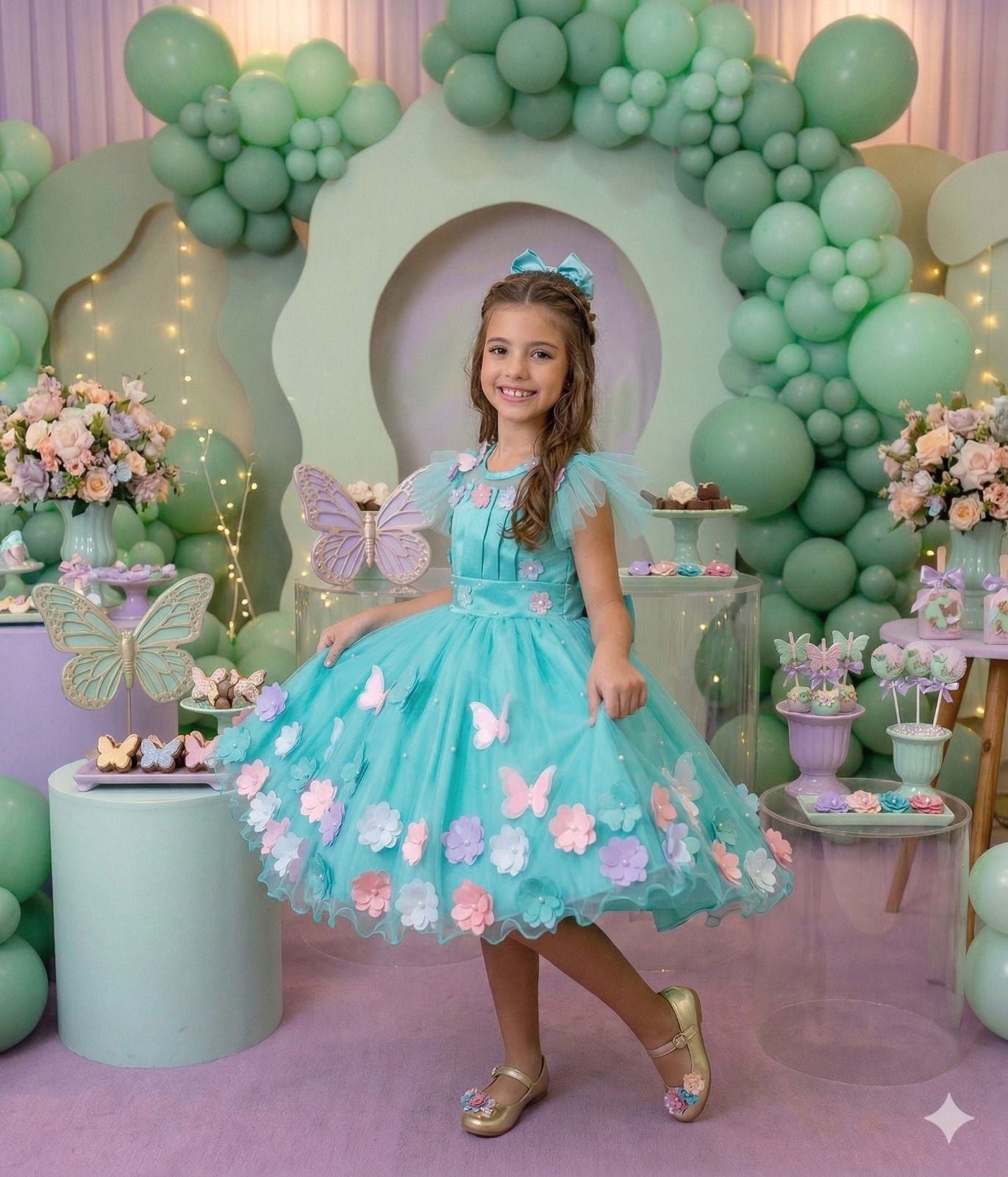 Vestido Verde Tiffany para Meninas com Design Delicado e Confortável