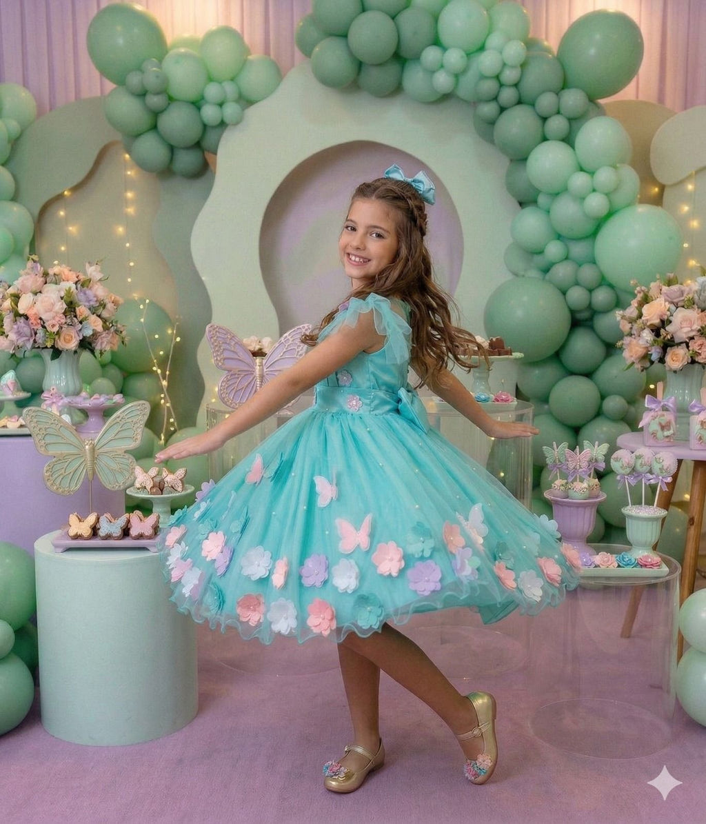 Vestido Verde Tiffany para Meninas com Design Delicado e Confortável