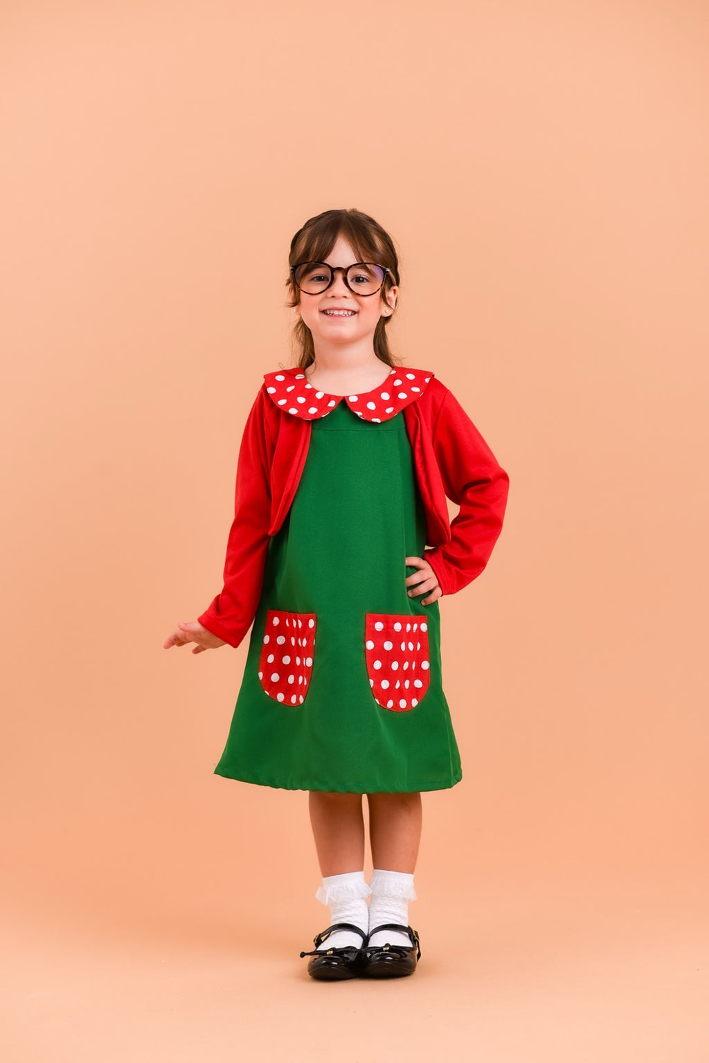 Fantasia Infantil Verde e Vermelho para Festas Luxo