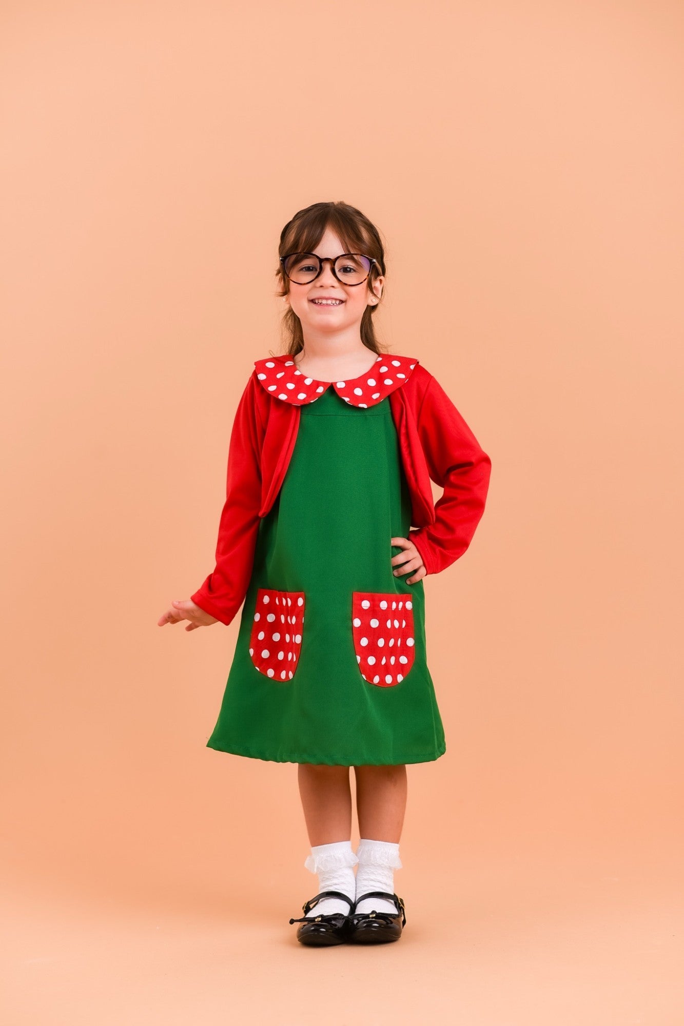 Fantasia Infantil Verde e Vermelho para Festas Luxo