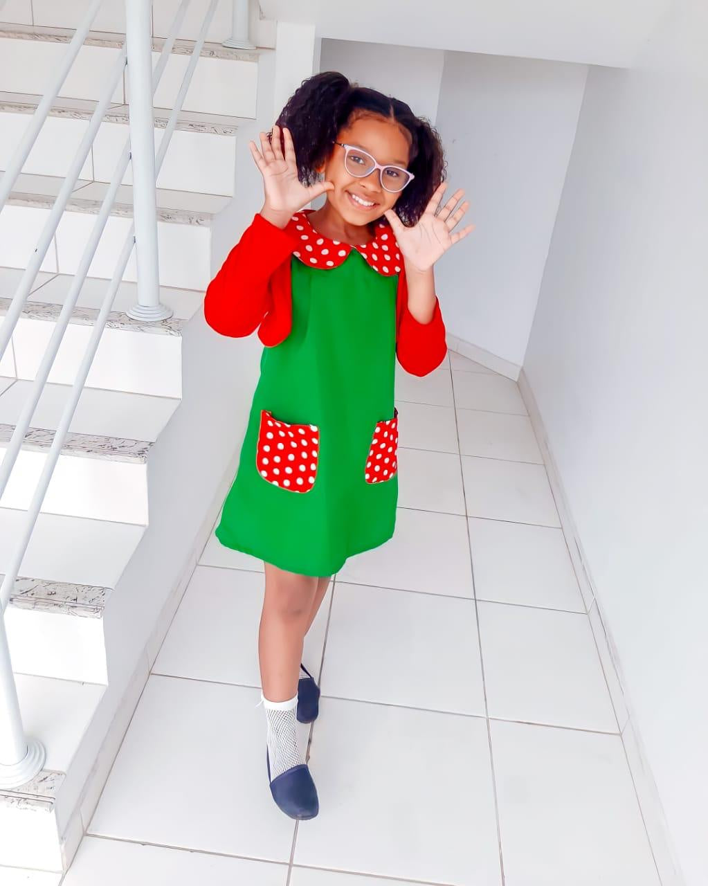Fantasia Infantil Verde e Vermelho para Festas Luxo