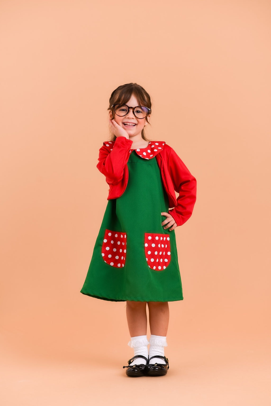 Fantasia Infantil Verde e Vermelho para Festas Luxo