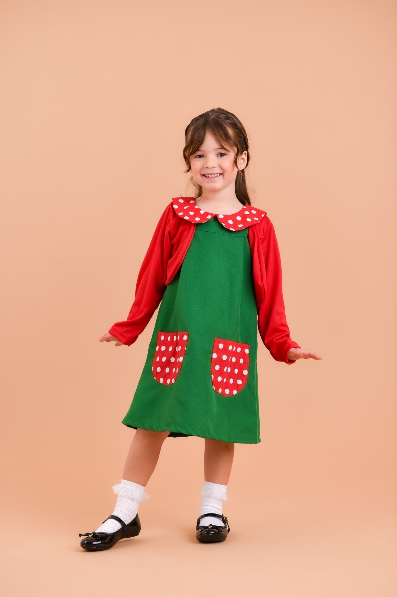 Fantasia Infantil Verde e Vermelho para Festas Luxo