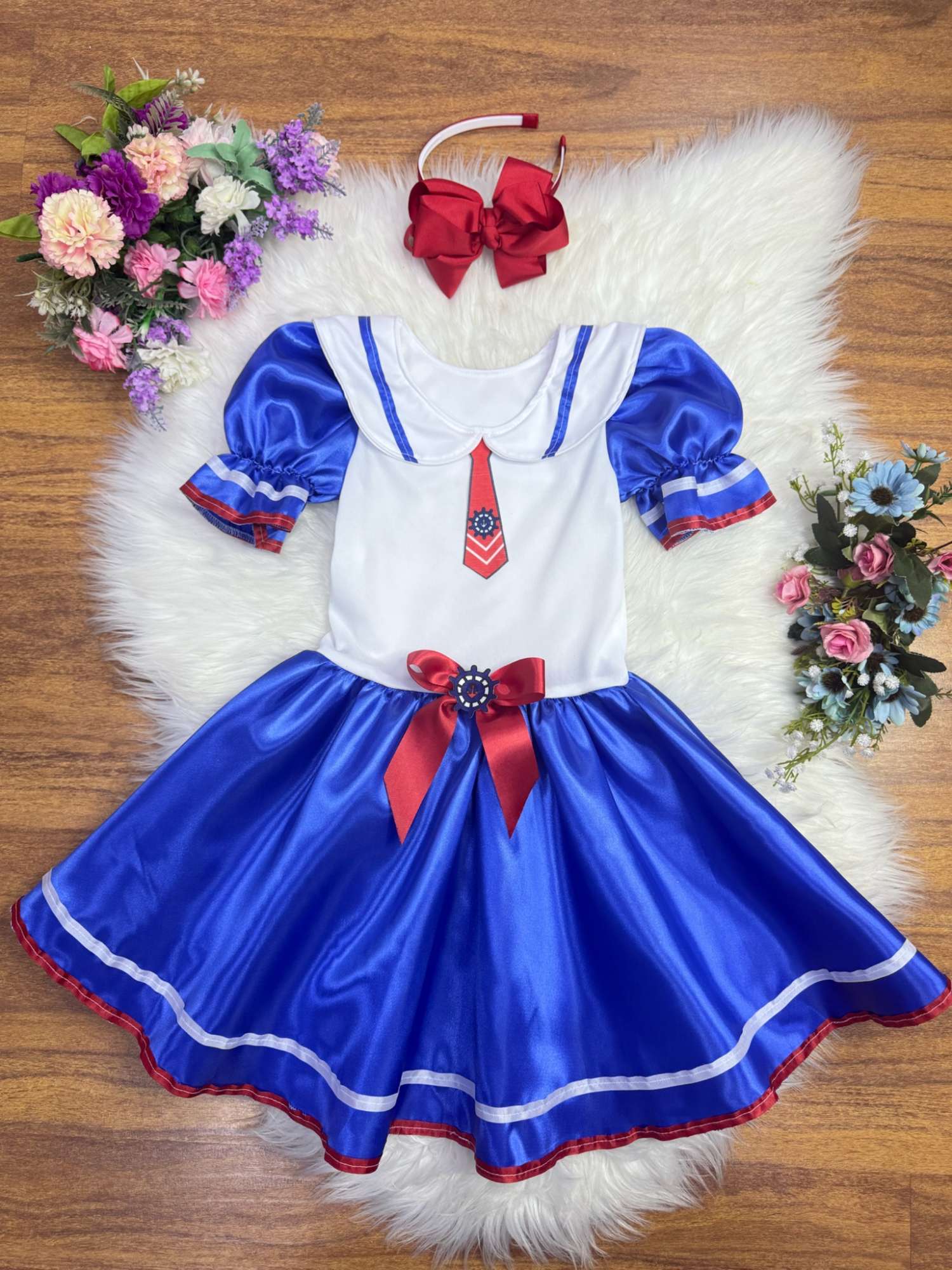 Fantasia Marinheira Infantil em Poliéster Azul e Branco