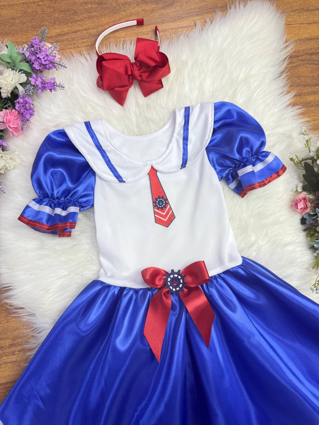 Fantasia Marinheira Infantil em Poliéster Azul e Branco