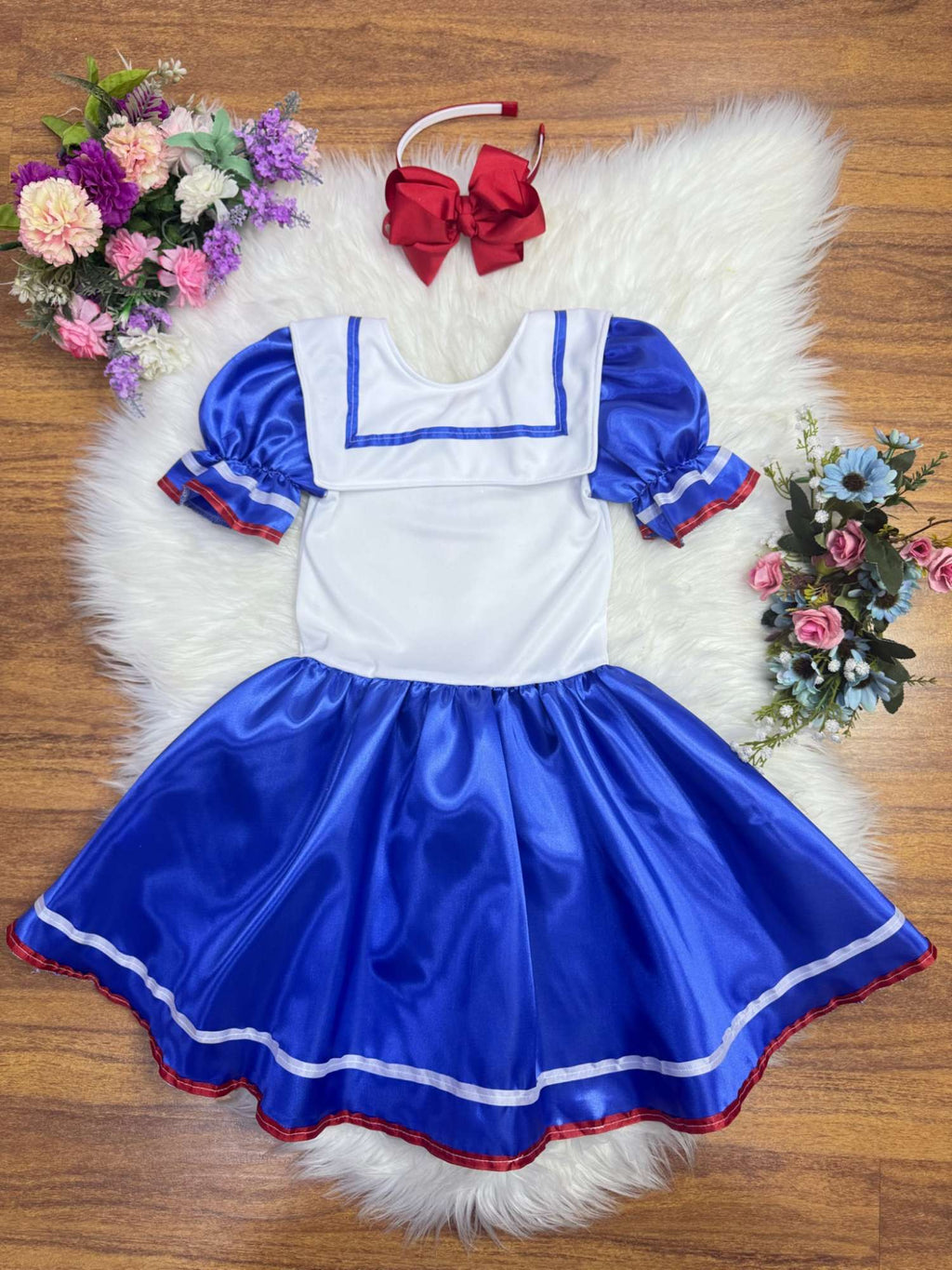 Fantasia Marinheira Infantil em Poliéster Azul e Branco