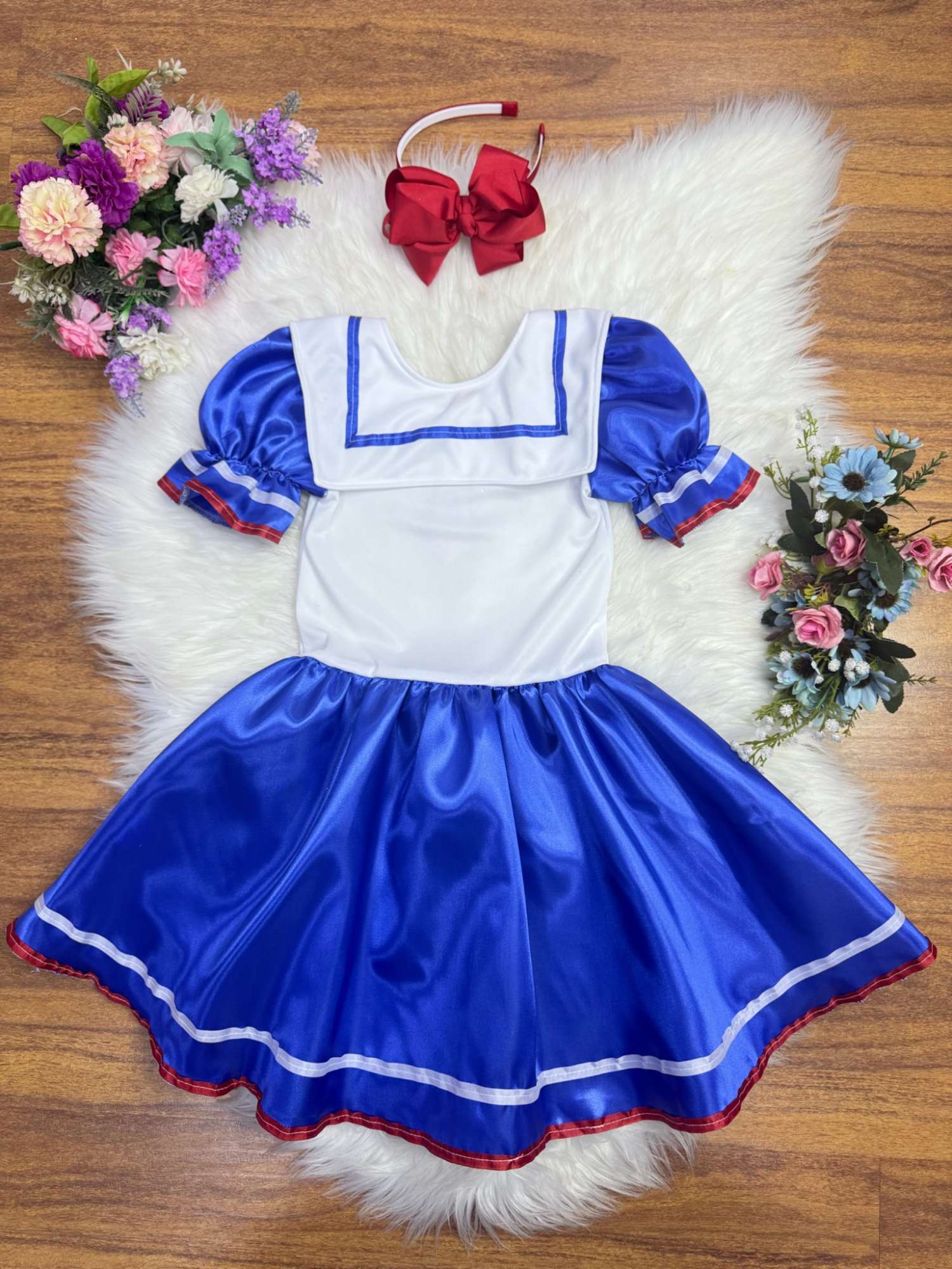 Fantasia Marinheira Infantil em Poliéster Azul e Branco