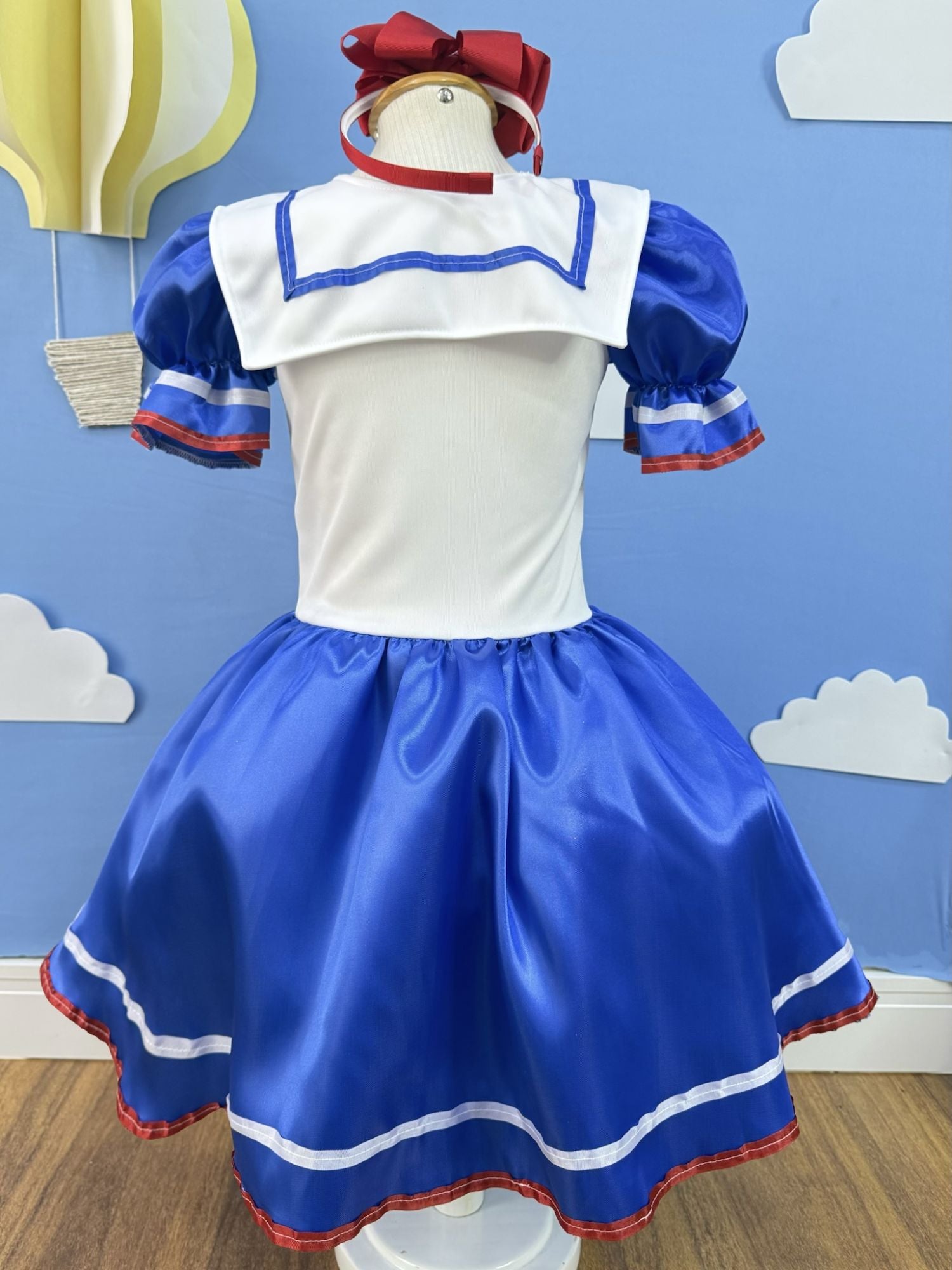 Fantasia Marinheira Infantil em Poliéster Azul e Branco