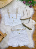 Conjunto Infantil Blusa e Short Branco em Sarja Casual