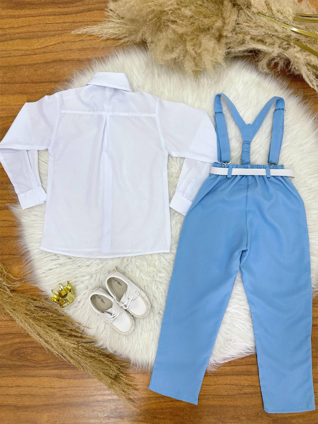 Conjunto Social Infantil Azul Claro com Camisa, Calça, Suspensório e Gravata