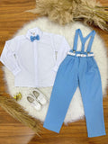 Conjunto Social Infantil Azul Claro com Camisa, Calça, Suspensório e Gravata