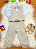 Conjunto Social Luxo Pajem Bege com Colete e Camisa Branca