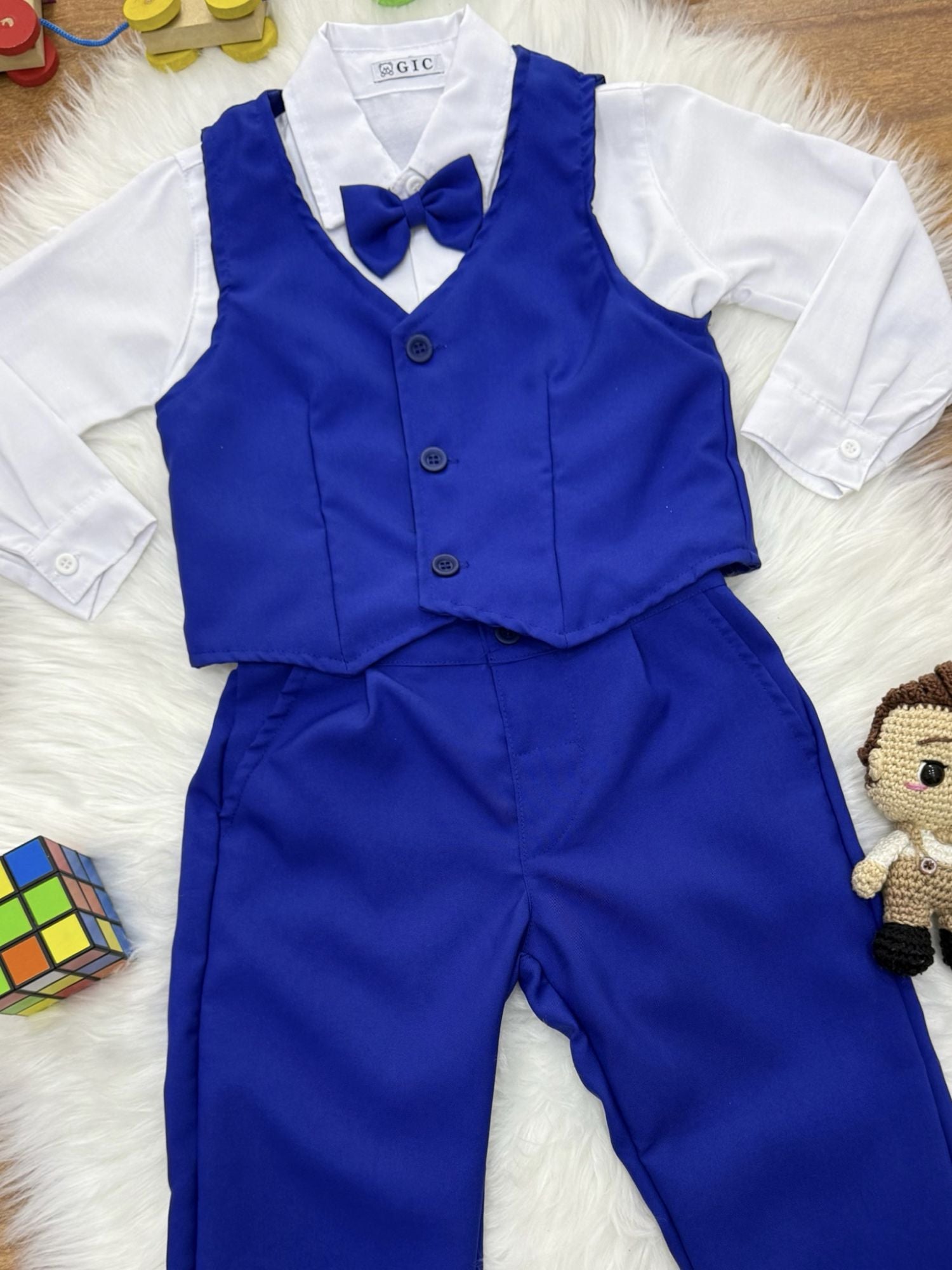 Conjunto Social Luxo Camisa Branca e Calça Azul Royal para Pajem