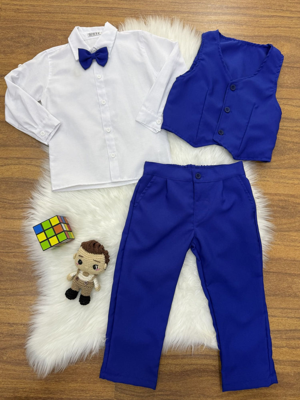 Conjunto Social Luxo Camisa Branca e Calça Azul Royal para Pajem