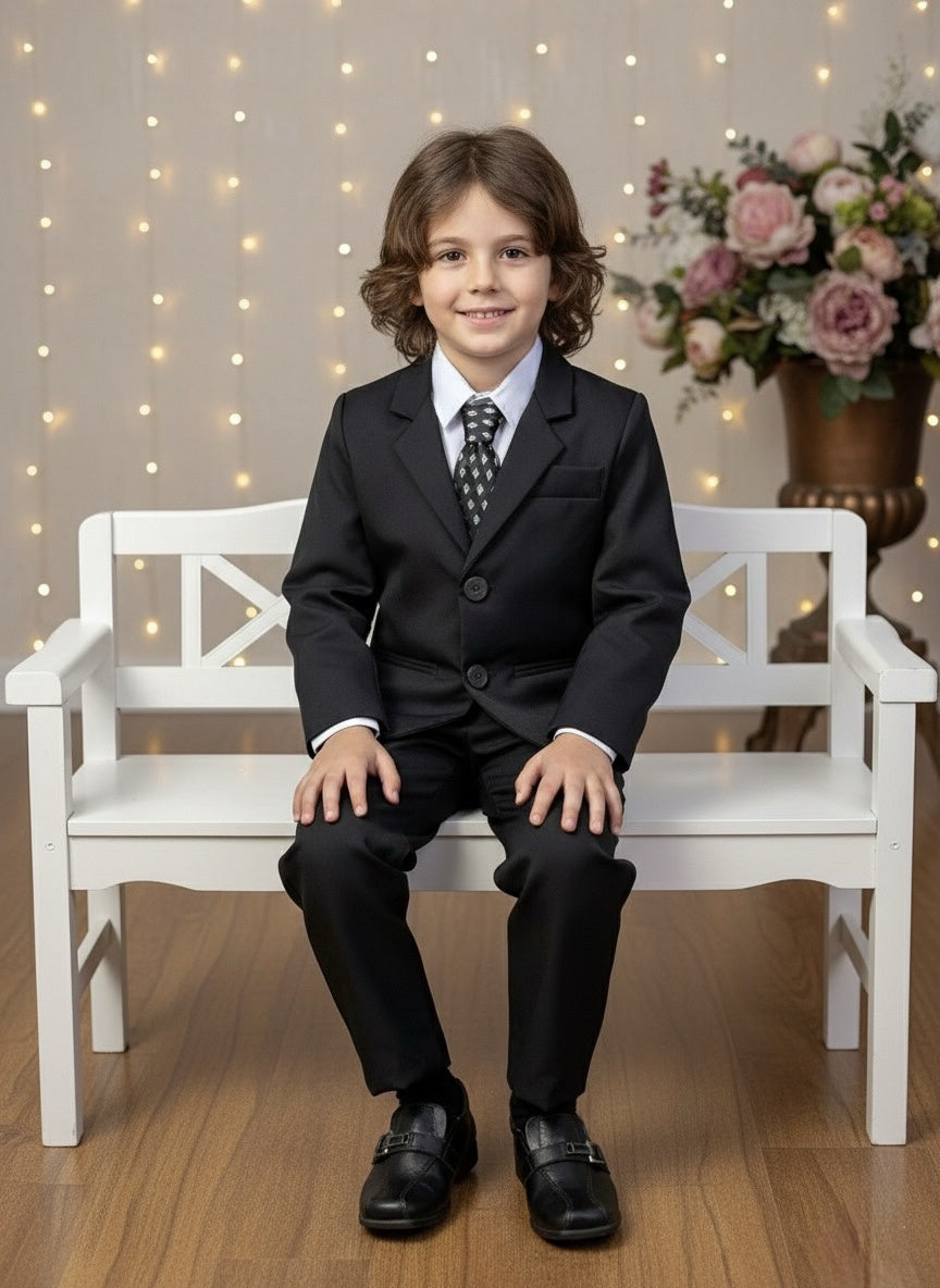 Conjunto Social Pajem Camisa Branca Terno e Calça Preto