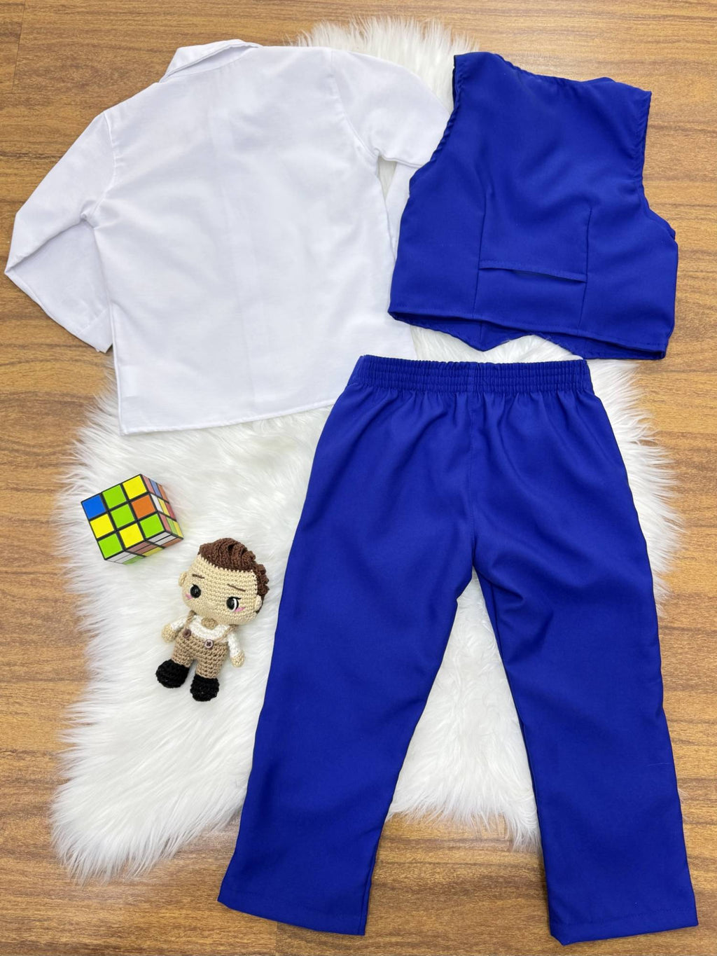Conjunto Social Luxo Camisa Branca e Calça Azul Royal para Pajem