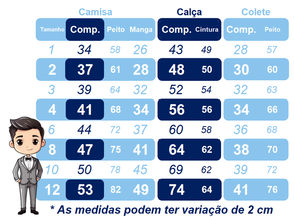 Conjunto Social Luxo Camisa Branca e Calça Azul Royal para Pajem