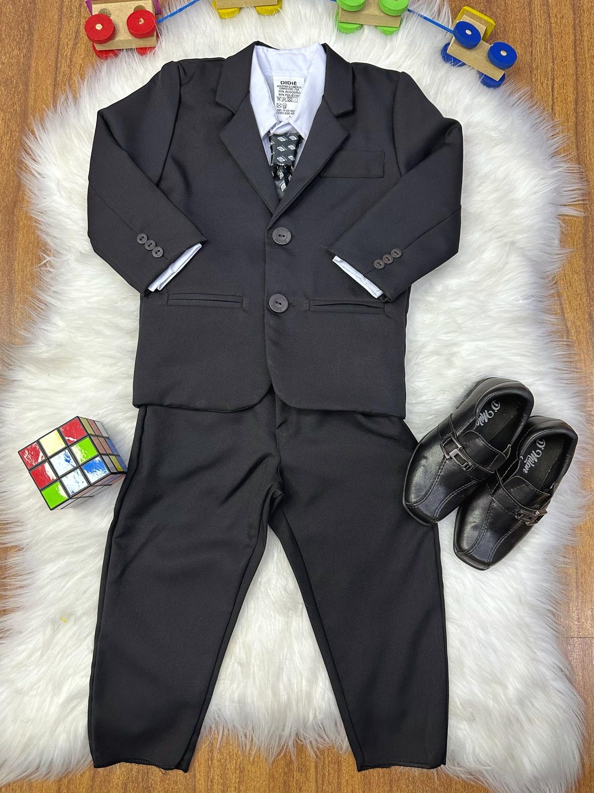 Conjunto Social Pajem Camisa Branca Terno e Calça Preto
