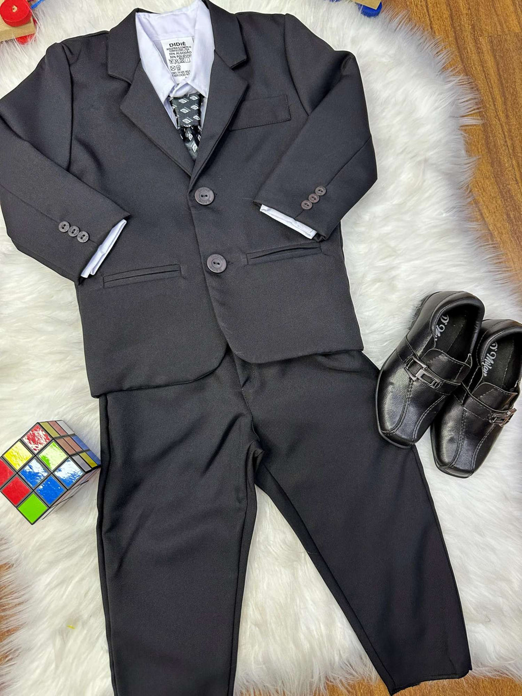 Conjunto Social Pajem Camisa Branca Terno e Calça Preto