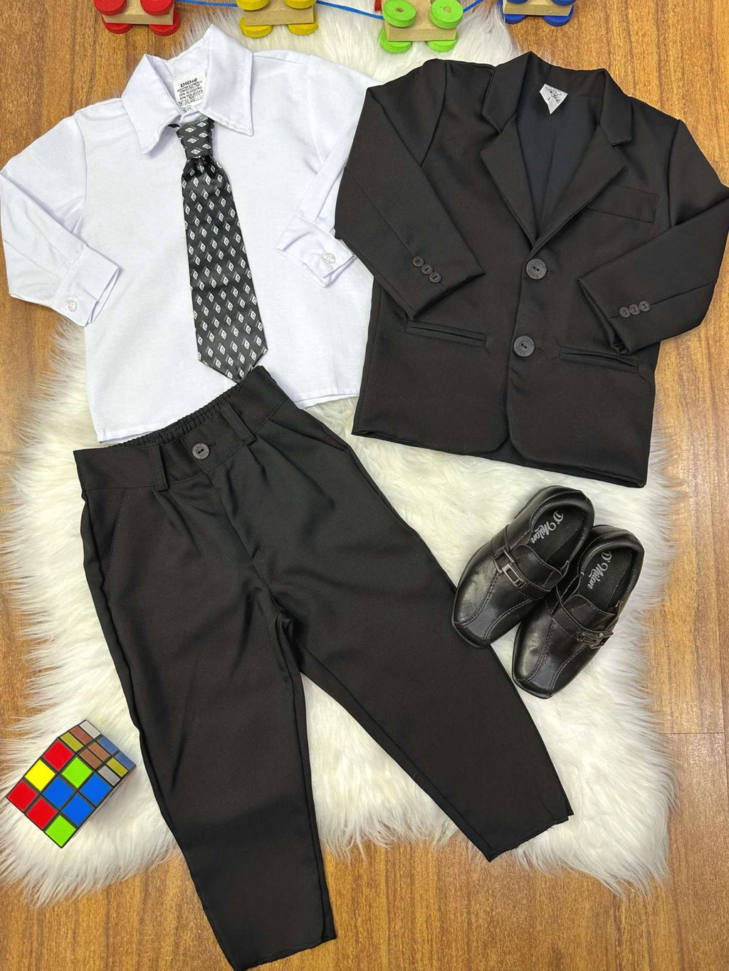 Conjunto Social Pajem Camisa Branca Terno e Calça Preto