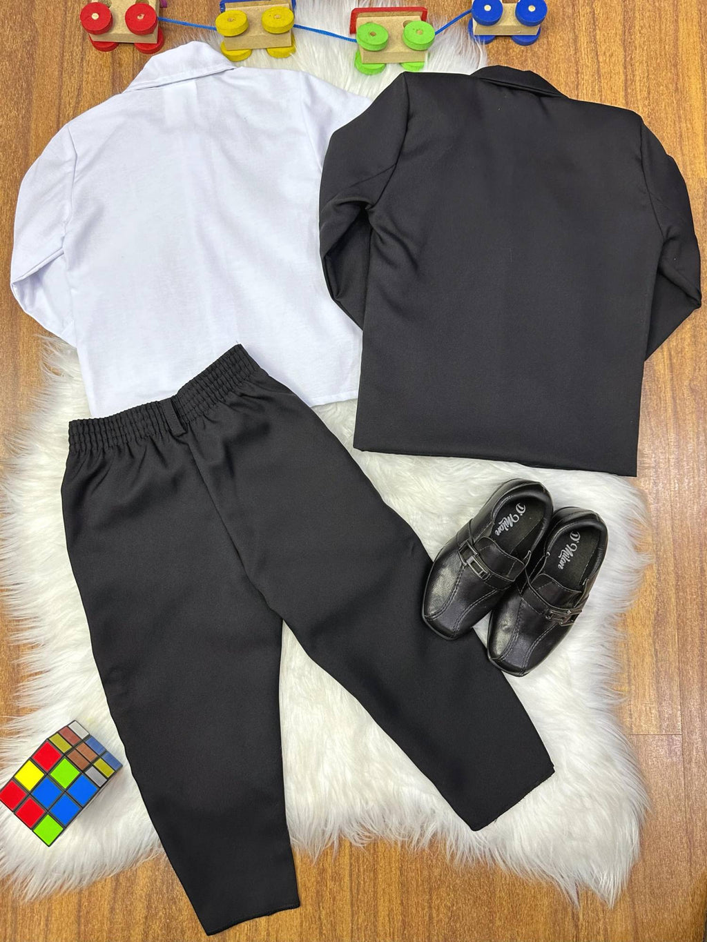 Conjunto Social Pajem Camisa Branca Terno e Calça Preto